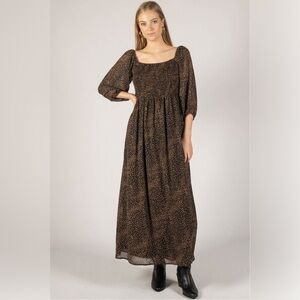 Before You With Love Chiffon‎ Maxi Milkmaid Dress Black Brown Womens small NWT
